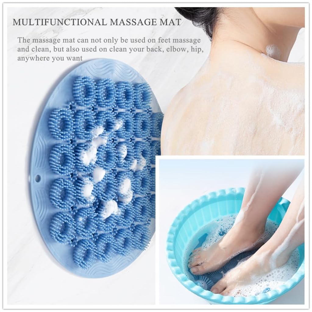 TERRIFI Back Silicone Scrubber for Shower Wall, Foot Shower Scrubber Mat Silicone Bath Massage Cushion Brush with Suction Cups