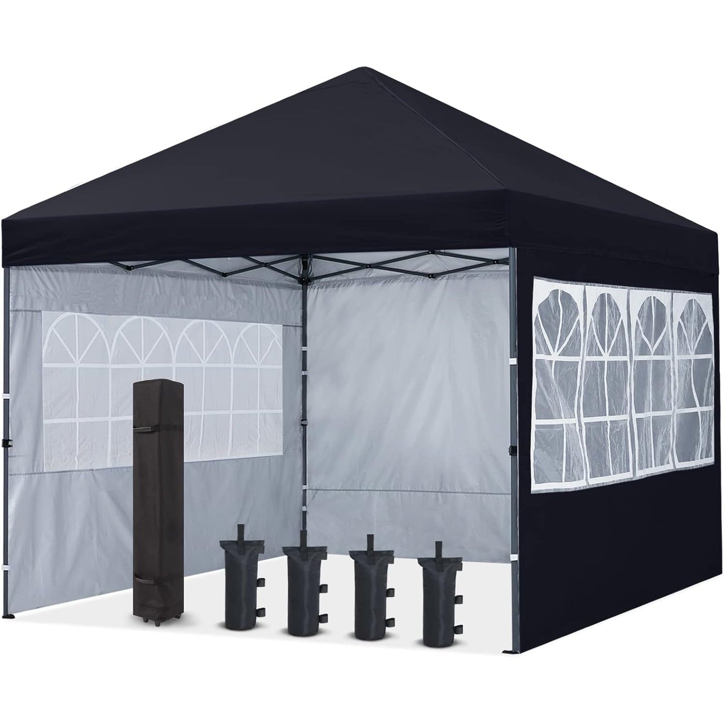 COOSHADE 10X10Ft Pop up Canopy Tent Enclosed Instant Folding Canopy Shelter with Elegant Church Window Outdoor Pavilion Cater Party Wedding BBQ Events Tent(Black) - Medaid International