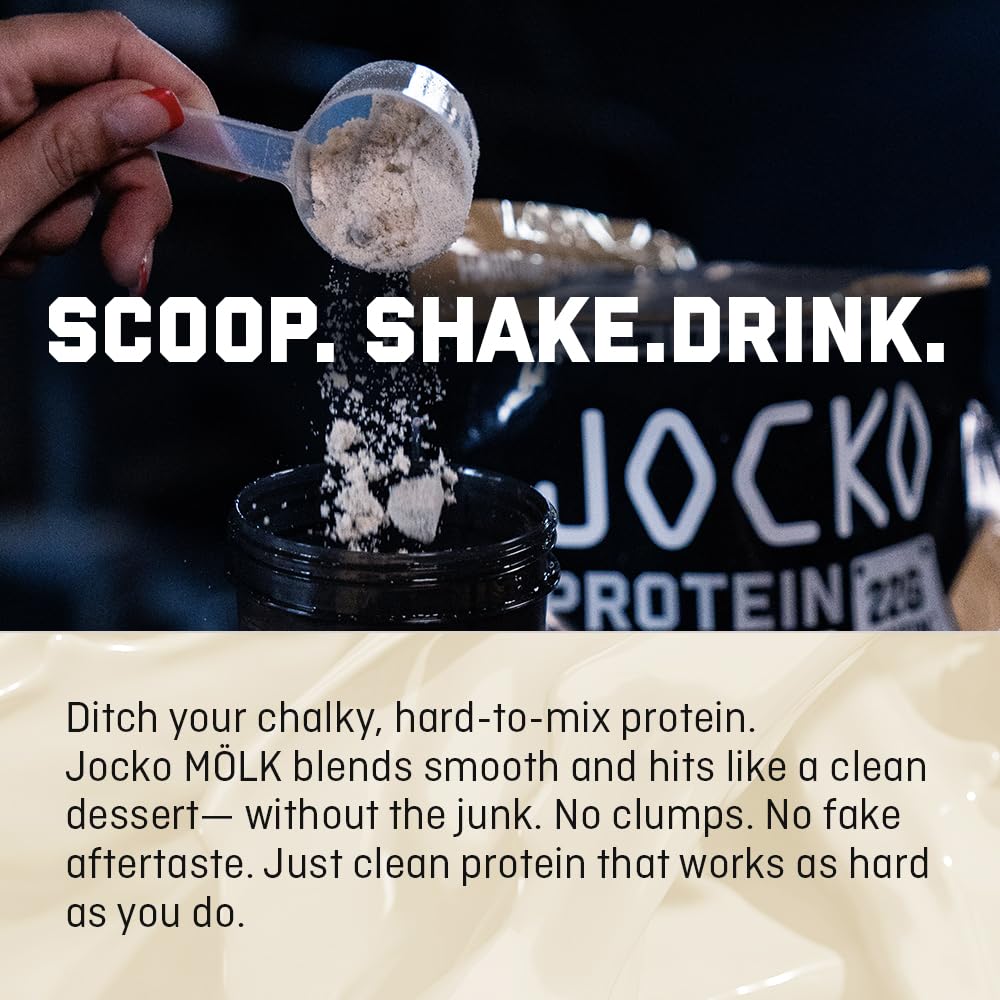 Jocko Fuel Mölk Whey Protein Powder 22g Protein - 95mg of Caffeine - Low Sugar Monk Fruit Blend - Muscle Recovery & Growth, Packaging May Vary (28 Servings, Coffee & Donuts) - Medaid International