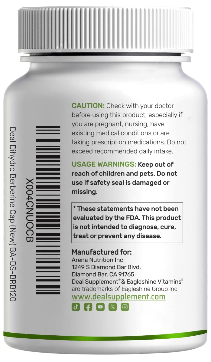 Dihydroberberine 100mg Per Serving, 120 Veggie Capsules – 5X More Bioavailable Than Berberine HCL – Heart Health Supplement – GlucoVantage Formula, Vegan, Non-GMO - Medaid International