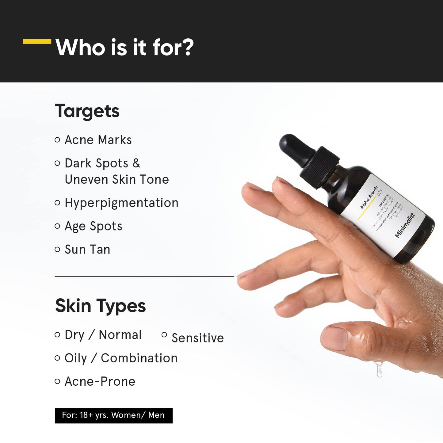 Minimalist 2% Alpha Arbutin Serum for Removing Pigmentation, Acne Marks, Dark Spots, Tanning & Blemishes | For Brighter & Even Tone | For Women & Men | 1 Fl Oz / 30 ml - Medaid International