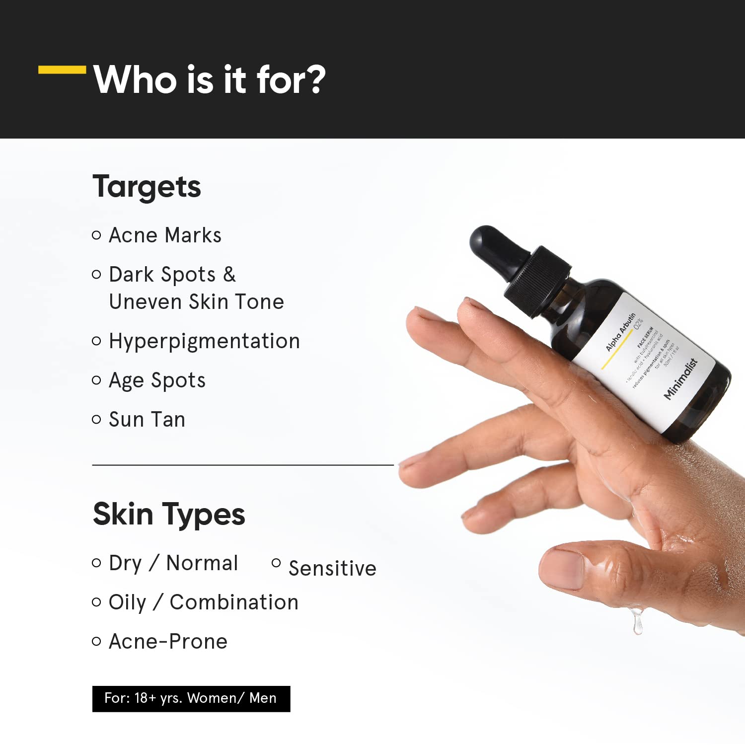 Minimalist 2% Alpha Arbutin Serum for Removing Pigmentation, Acne Marks, Dark Spots, Tanning & Blemishes | For Brighter & Even Tone | For Women & Men | 1 Fl Oz / 30 ml - Medaid International