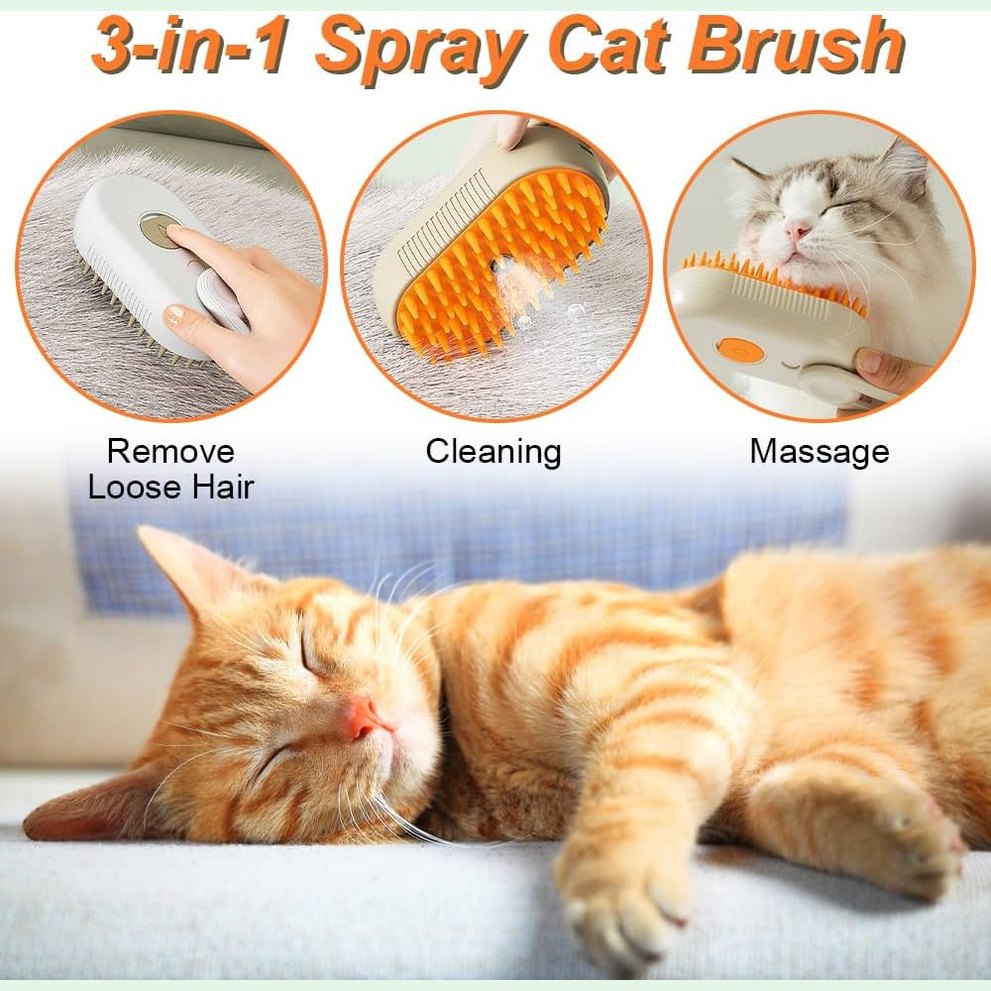 Pet Steamy Grooming Brush Cat & Dog 3-in-1| Rechargeable