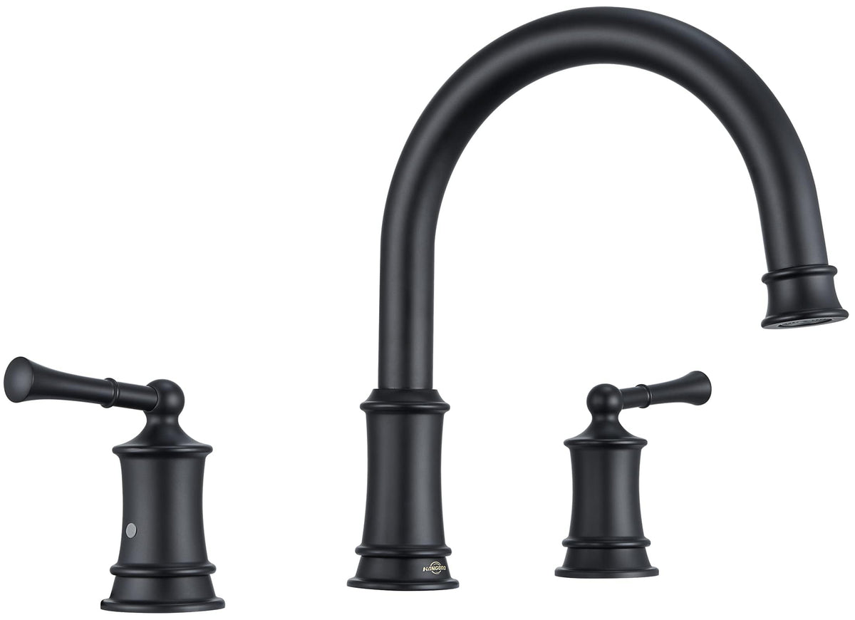 Bathtub Faucet, Deck Mount Antique Tub Faucet 2 Lever Handles, Widespread 3 Holes Brass Rough-in Tub Faucet, 360° Swivel Spout, High Flow Faucet for Bathroom, Chrome(B2307-CP)