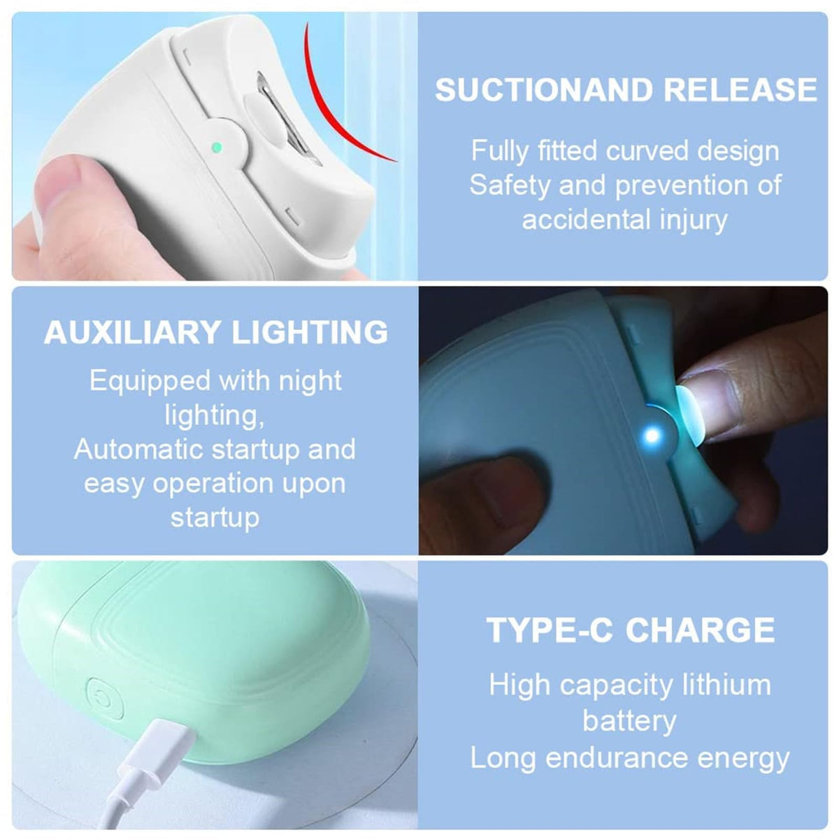 TERRIFI Electric Automatic Nail Clipper, Safety Fingernail Cutter and Filer, Fingernail Cutter and File 2 in 1 with Nail Scraps Storage, Ergonomic Large Nail Clippers, Suitable for Caregivers, Adults