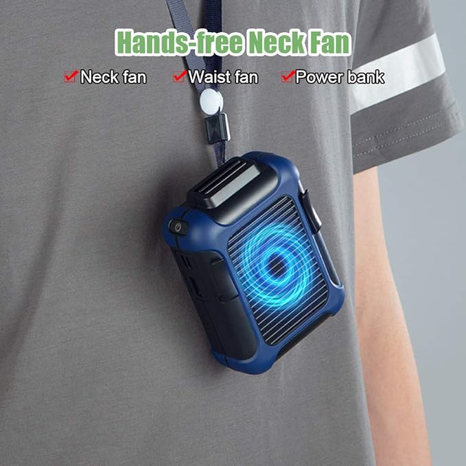 Portable Waist & Necklace Fan – Strong Airflow, 3 Speeds