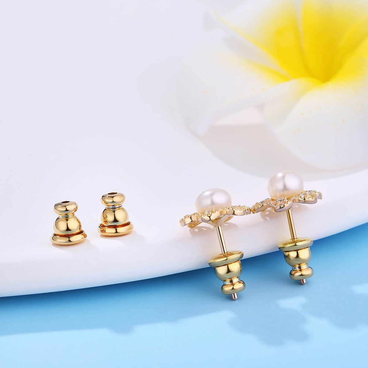 TERRIFI Locking Earring Backs for Studs, Hypoallergenic 18k Gold Bullet Earring Backs Replacements for Studs/Droopy Ears, Secure Locking Backing for Sensitive Ears (Gold 4pairs)