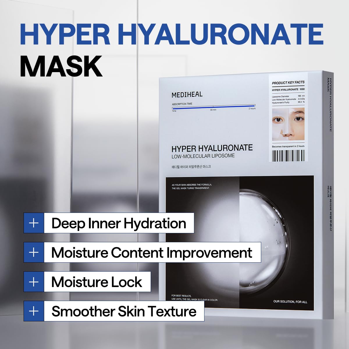 Mediheal Hyper Hyaluronate_Deep Hyaluonate MasK 10pcs | Deep Hydration Gel Mask for Quock Soothing Concentrated Moisturizing with Non-Irritating Ingredients | 30mins Quick Care - Medaid International