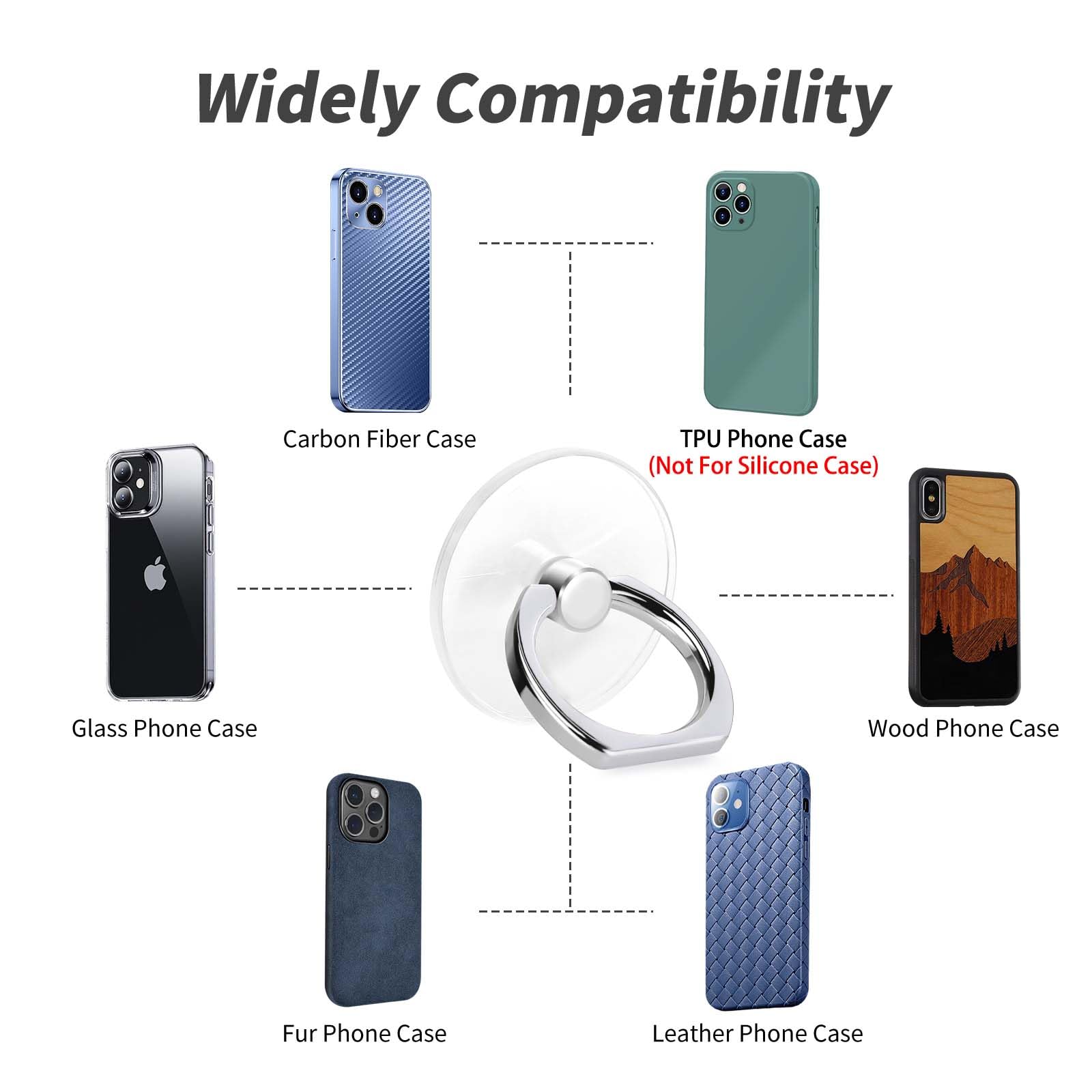Jsoerpay Cell Phone Ring Holder, Transparent Ring Holder 360°Rotation Finger Ring Stand, Clear Cell Phone Kickstand Compatible with Most of Phones, Tablet and Case, (2Silver+1Black+1Rose Gold) - Medaid International