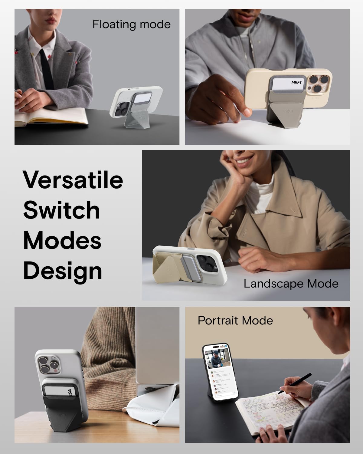 MOFT Magnetic Wallet Stand Compatible with iPhone 17/16/15/14/13/12 Series, Angle Adjustment & Magsafe Compatible MOVAS Phone Stand,Cool Grey - Medaid International