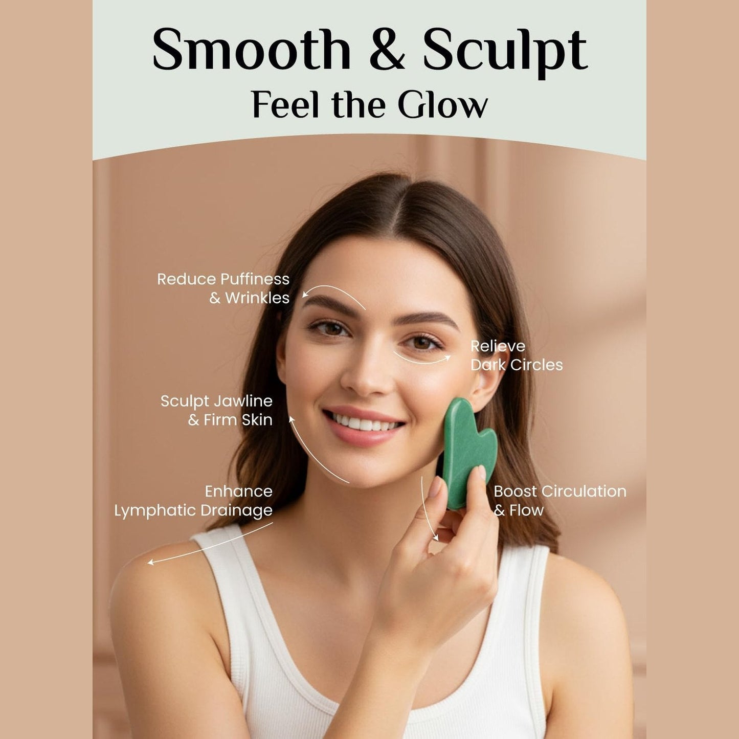 Rena Chris Gua Sha Facial Tools: Natural Jade Stone Guasha Tool for Face Acupuncture Therapy, Facial Massager for Jawline Sculpting and Puffiness Reducing (Green) - Medaid International