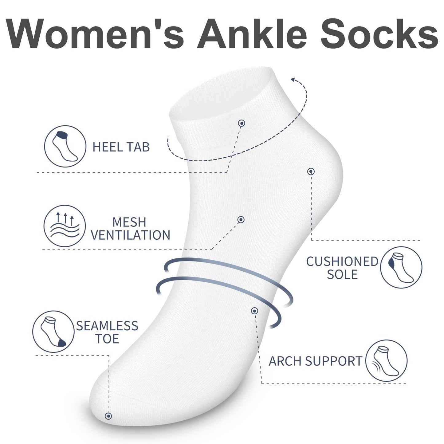 Bluemaple Womens Ankle Socks Women Socks Casual Socks (White) - Medaid International
