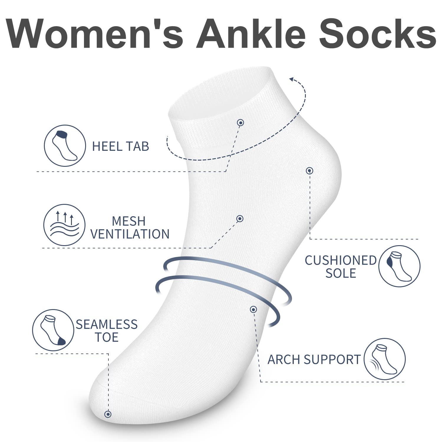 Bluemaple Womens Ankle Socks Women Socks Casual Socks (White) - Medaid International
