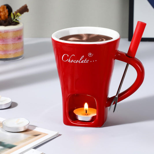 Ceramic Chocolate Melting Cup with Fork كوب سيراميك لإذابة الشوكولاتة مع شوكة