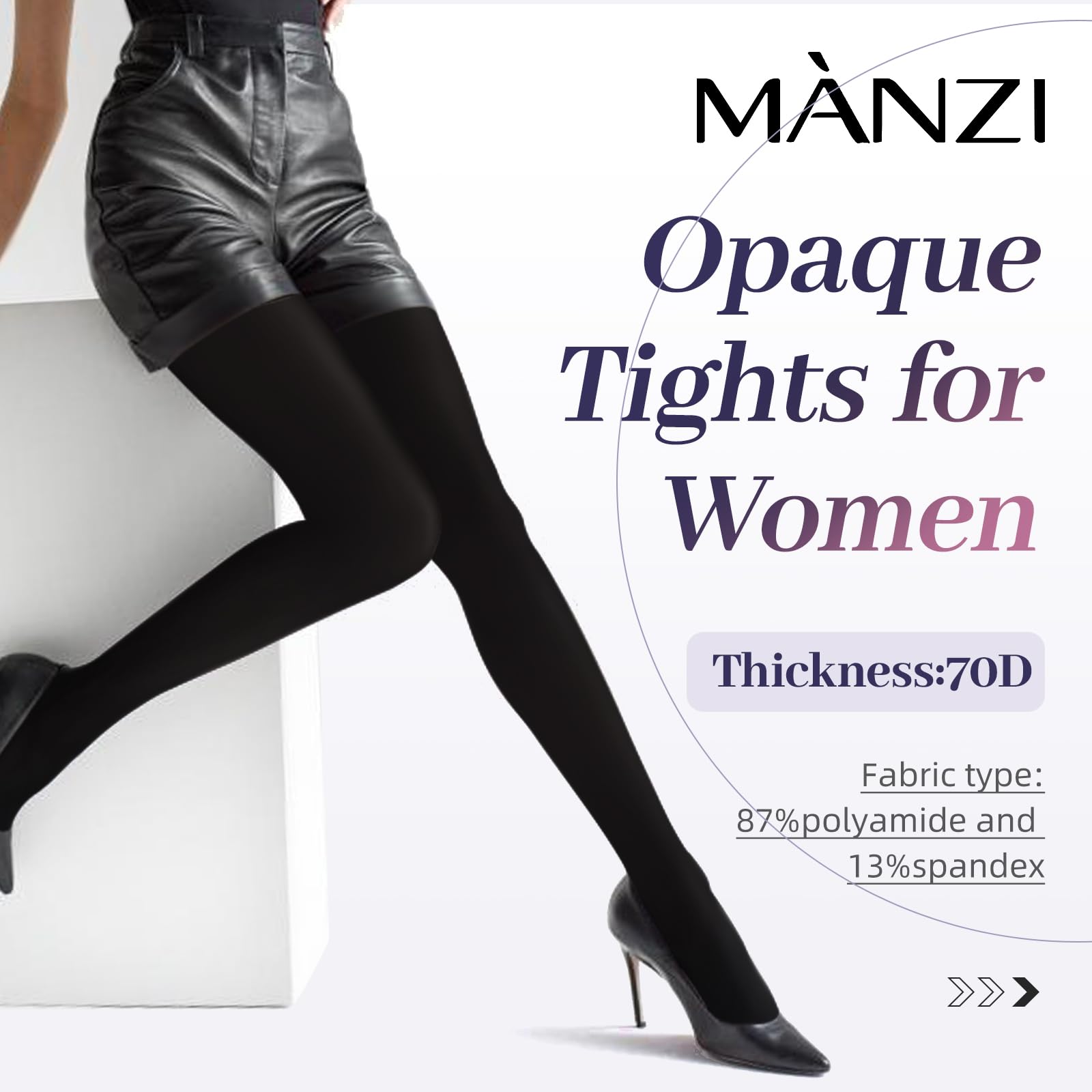 MANZI 2 Pairs Women's Run Resistant Control Top Panty Hose Opaque Tights, Small, Black - Medaid International
