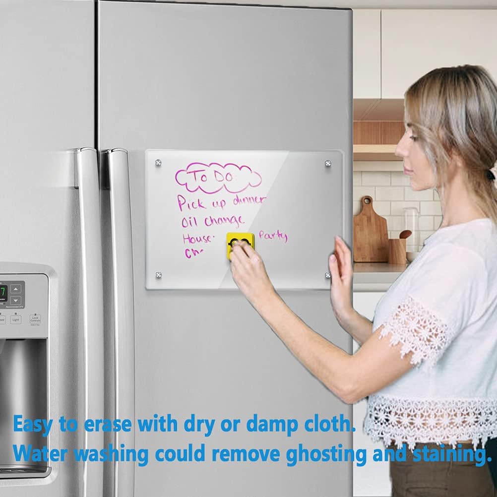 ChicRosa RR RAXMIN Acrylic Note Board Refrigerator Dry Erase Board Magnetic Clear 15”x11" Includes 4 Dry Erase Markers