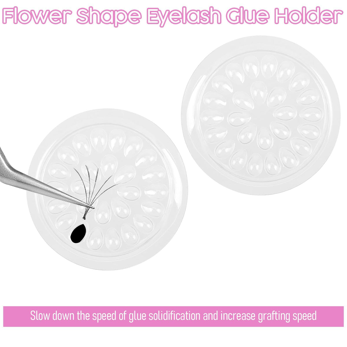 KASTWAVE Disposable Lash Trays 100Pcs, Transparent Plastic Eyelash Glue Holders, False Eyelash Pads for Extensions, Professional Eyelash Application Tools