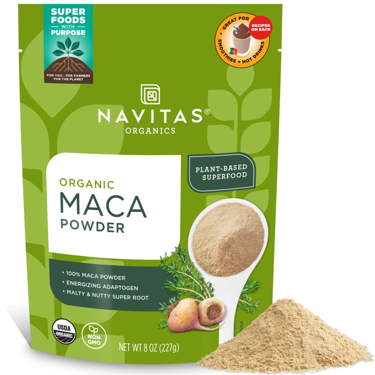 Navitas Organics Maca Powder – 100% Gelatinized Peruvian Maca for Adaptogen Smoothies, Lattes, Baking & More – Energize & Balance - USDA Organic, Non GMO, Vegan, Gluten Free (8oz. Bag, 45 Servings) - Medaid International