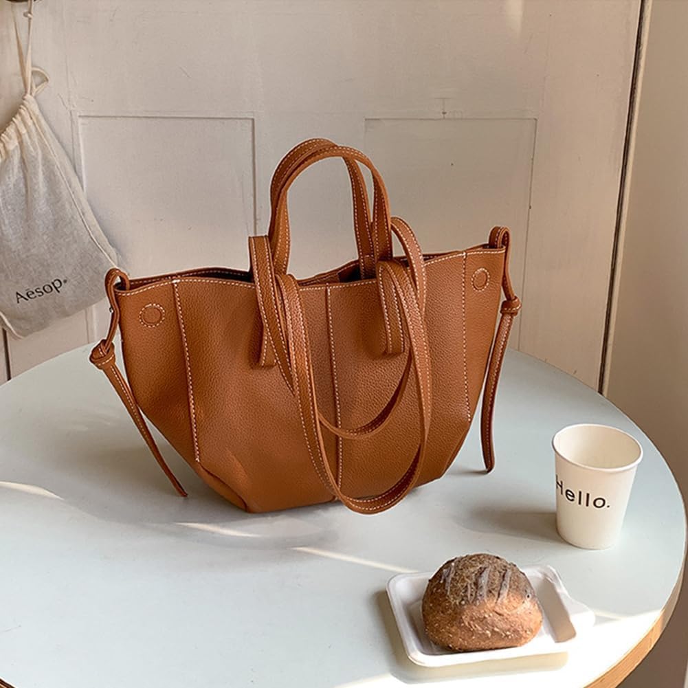 TERRIFI Ruched Shoulder Bag, Women Vintage Hobo Handbag, Shoulder Handbag Purse for Women, Crescent Clutch Purse for Women Small Mini Cute Tote Handbag, Leather Tote Bag With Magnetic Closure (Brown)