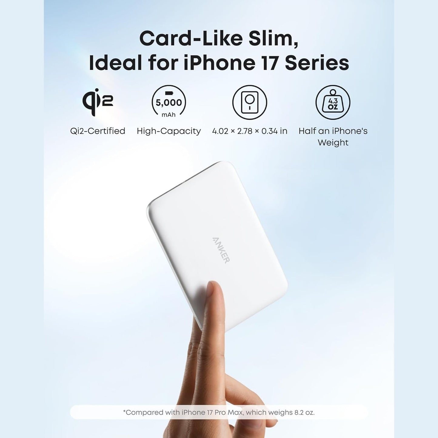 Anker Nano Power Bank, Ultra-Slim 5,000mAh Magnetic Battery Pack, Qi2 Certified 15W Max Ultra-Fast MagSafe-Compatible Portable Charger, PD 20W, Ergonomic Design, For iPhone 17/16/15/14/13 Only(White)