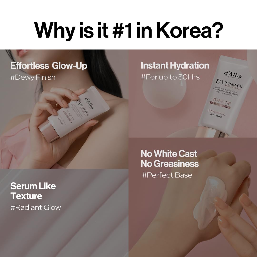 [2 ea] d'alba Piedmont Waterfull Tone-Up Sunscreen Serum BROAD SPECTRUM SPF 50 + Korean Sunscreen for Face, All Skin Tones, Sweat Proof Formula (2 x 1.69 fl.oz.) - Medaid International