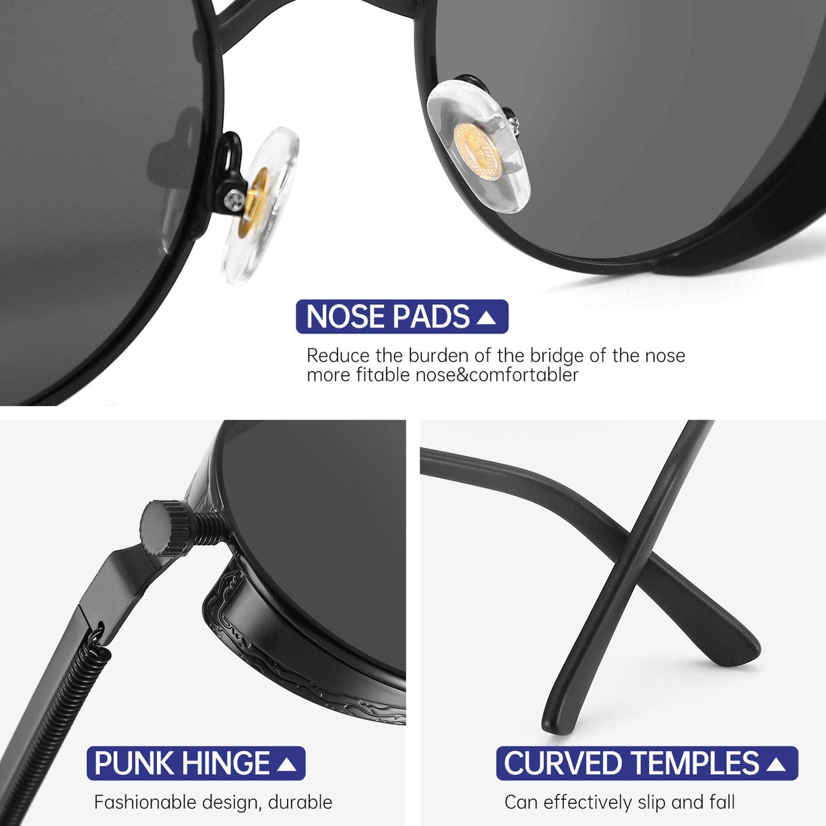 KASTWAVE Men Sunglasses, Steampunk Polarized Sunglasses For Men Professional Full UV400 Protection Round Gothic Shades Style Vintage Polarized Lens Women Metal Circle Frame