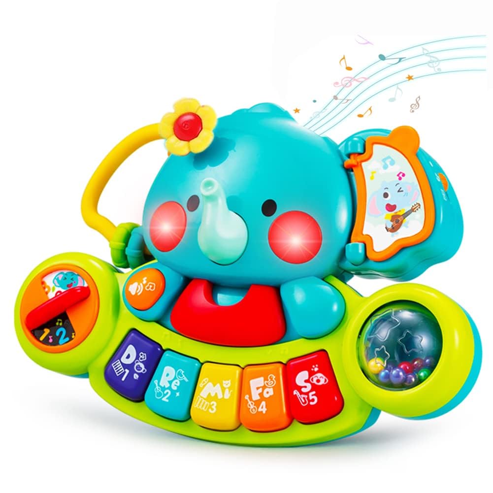 Hola 2-in-1 Musical Elephant Keyboard Interactive Baby Toy with 7 Play Activities, Light-Up Buttons, Piano, Nursery Rhymes, and Sensory Development Features for Motor and Cognitive Skills 6M+