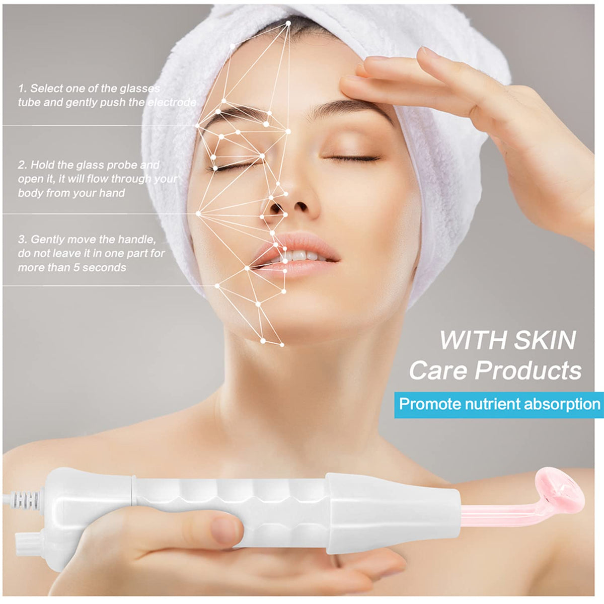 Beauenty Handheld Red Light Electrotherapy High Frequency Facial Machine, 4 in 1 High Frequency Facial Machine, Portable Skin Therapy Machine with 4 Glass Tubes - Handheld High Frequency Wand (Red)