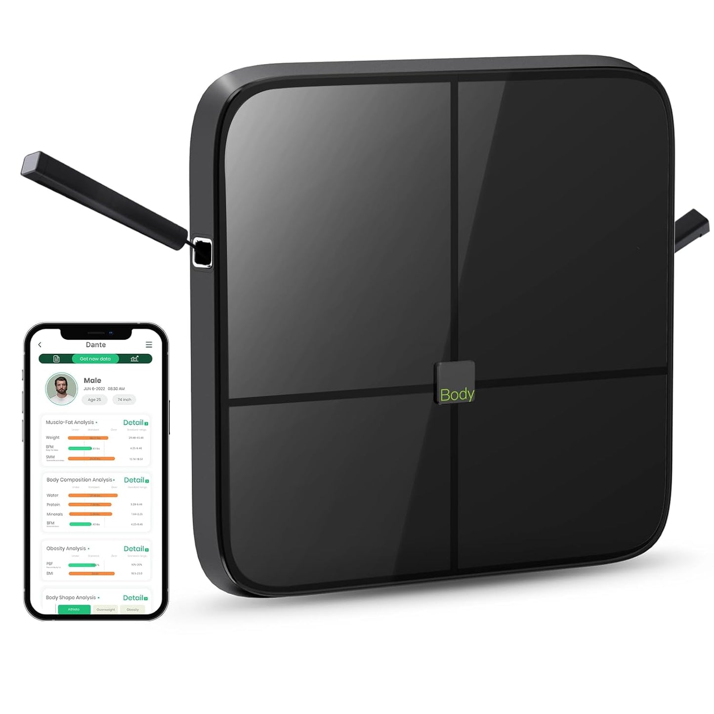 Professional Body Composition Analyzer Scale with Handheld, App, 43 Body Data, 8 Electrode, Smart Digital Bioimpedance Scale with Bmi, Body Fat, Muscle Mass, Weight, High Accurate Bluetooth Body Scan - Medaid