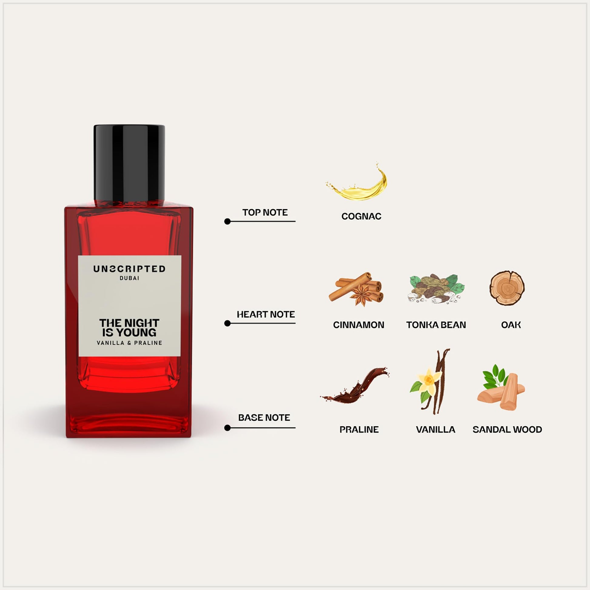 Unscripted. The Night Is Young - Bold, Long-Lasting Perfume For Men And Women - Spicy-Sweet Women Perfume with Notes of Cognac and Vanilla - 3.4 oz - Medaid International