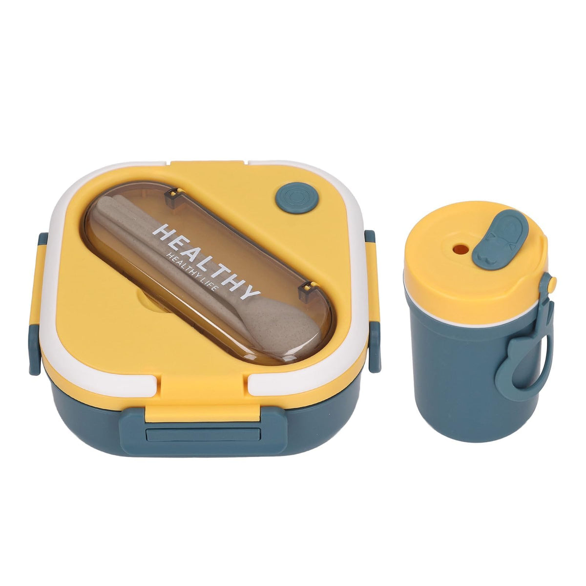 TERRIFI Bento Lunch Box, Portable Bento Box with Soup Cup Chopsticks Spoon, Reusable Lunch Containers, Microwaveable, Suitable for Office Outdoor Picnic (Blue)