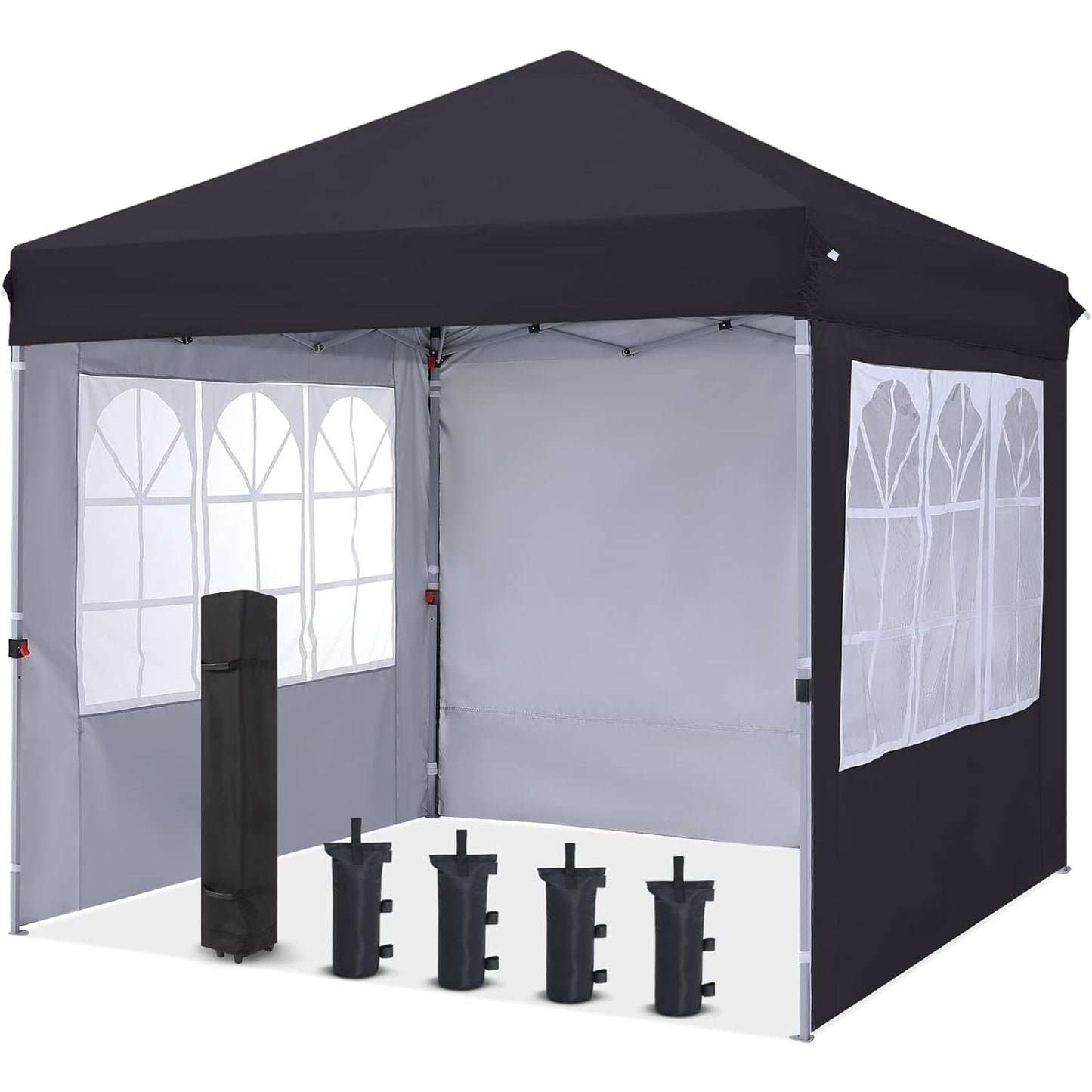 COOSHADE 10X10Ft Pop up Canopy Tent Enclosed Instant Folding Canopy Shelter with Elegant Church Window Outdoor Pavilion Cater Party Wedding BBQ Events Tent(Black) - Medaid International