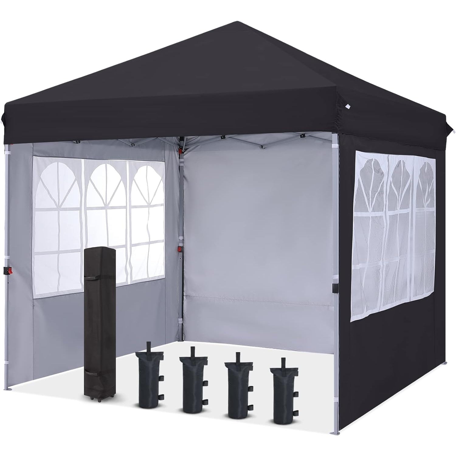 COOSHADE 10X10Ft Pop up Canopy Tent Enclosed Instant Folding Canopy Shelter with Elegant Church Window Outdoor Pavilion Cater Party Wedding BBQ Events Tent(Black) - Medaid International