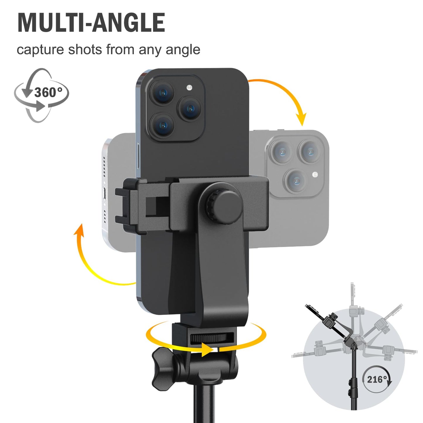 Liphisy 64” Tripod for Cell Phone & Camera, Phone Tripod with Remote and Phone Holder, Sturdy & Stable Height Adjustable Multi-Angle Shot Selfie Stick Tripod for Video Recording - Medaid International