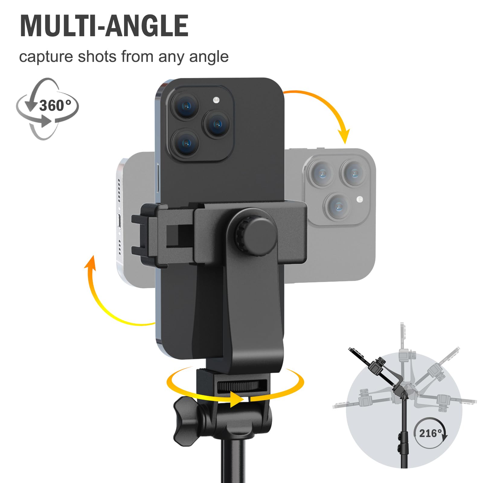 Liphisy 64” Tripod for Cell Phone & Camera, Phone Tripod with Remote and Phone Holder, Sturdy & Stable Height Adjustable Multi-Angle Shot Selfie Stick Tripod for Video Recording - Medaid International