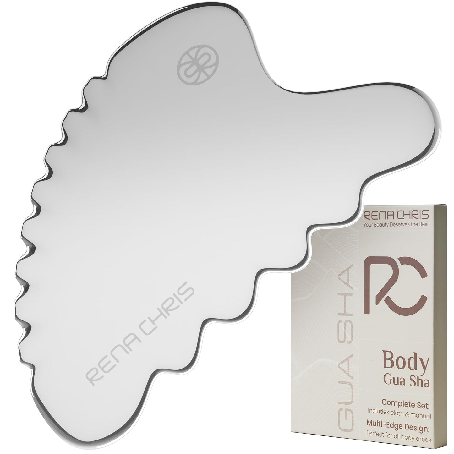 Rena Chris Body Gua Sha Tools, Stainless Steel Guasha Tool, Manual Massage Sticks for Jawline Sculpting and Puffiness Reducing, Whole Body Skin Care Massager (Silver) - Medaid International