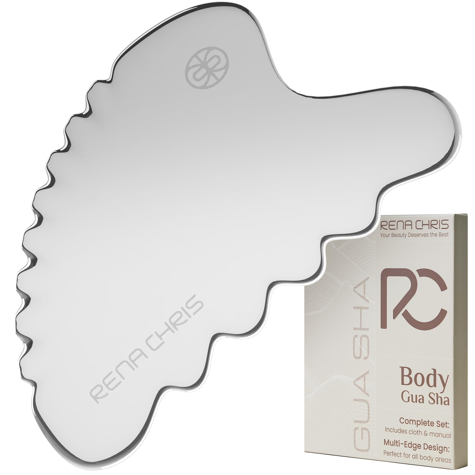 Rena Chris Body Gua Sha Tools, Stainless Steel Guasha Tool, Manual Massage Sticks for Jawline Sculpting and Puffiness Reducing, Whole Body Skin Care Massager (Silver) - Medaid International