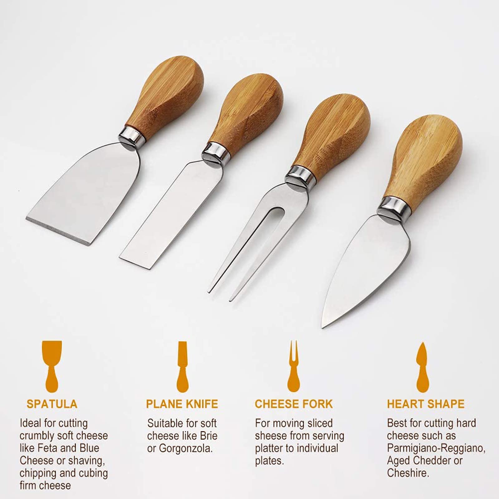 Widousy Bamboo Cheese Board Set, Cheese Tray, Charcuterie Board and Serving Meat Platter with 4 Stainless Steel Cheese Knives, Ideal for Wedding Gifts Christmas Birthday Party (14''x11'') - Medaid International