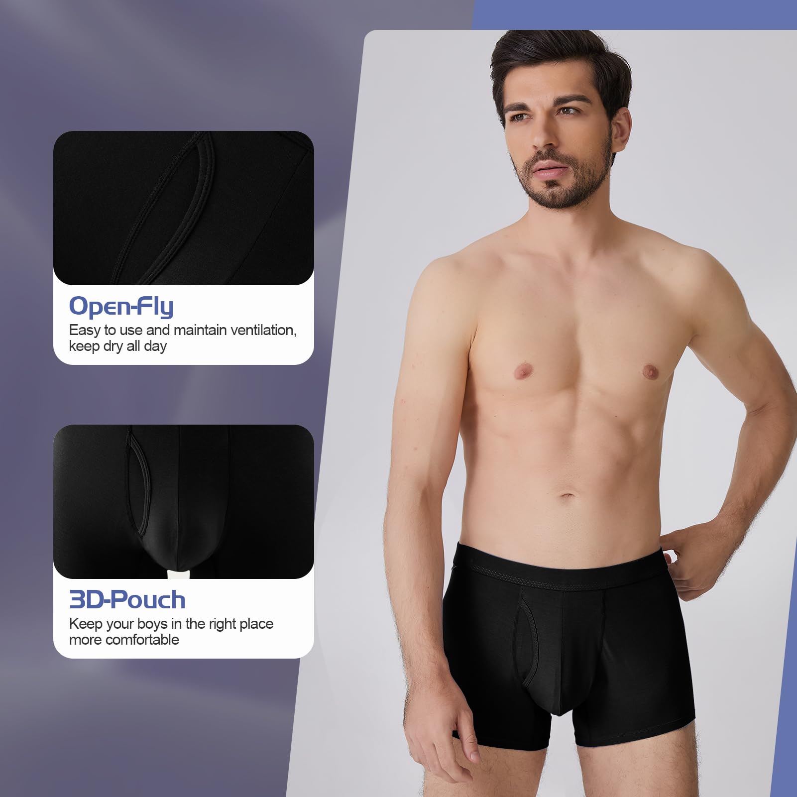 BAMBOO COOL Mens Underwear Trunks for Man Soft Waistband Open-fly Support Briefs(3 or 4 pack) - Medaid International