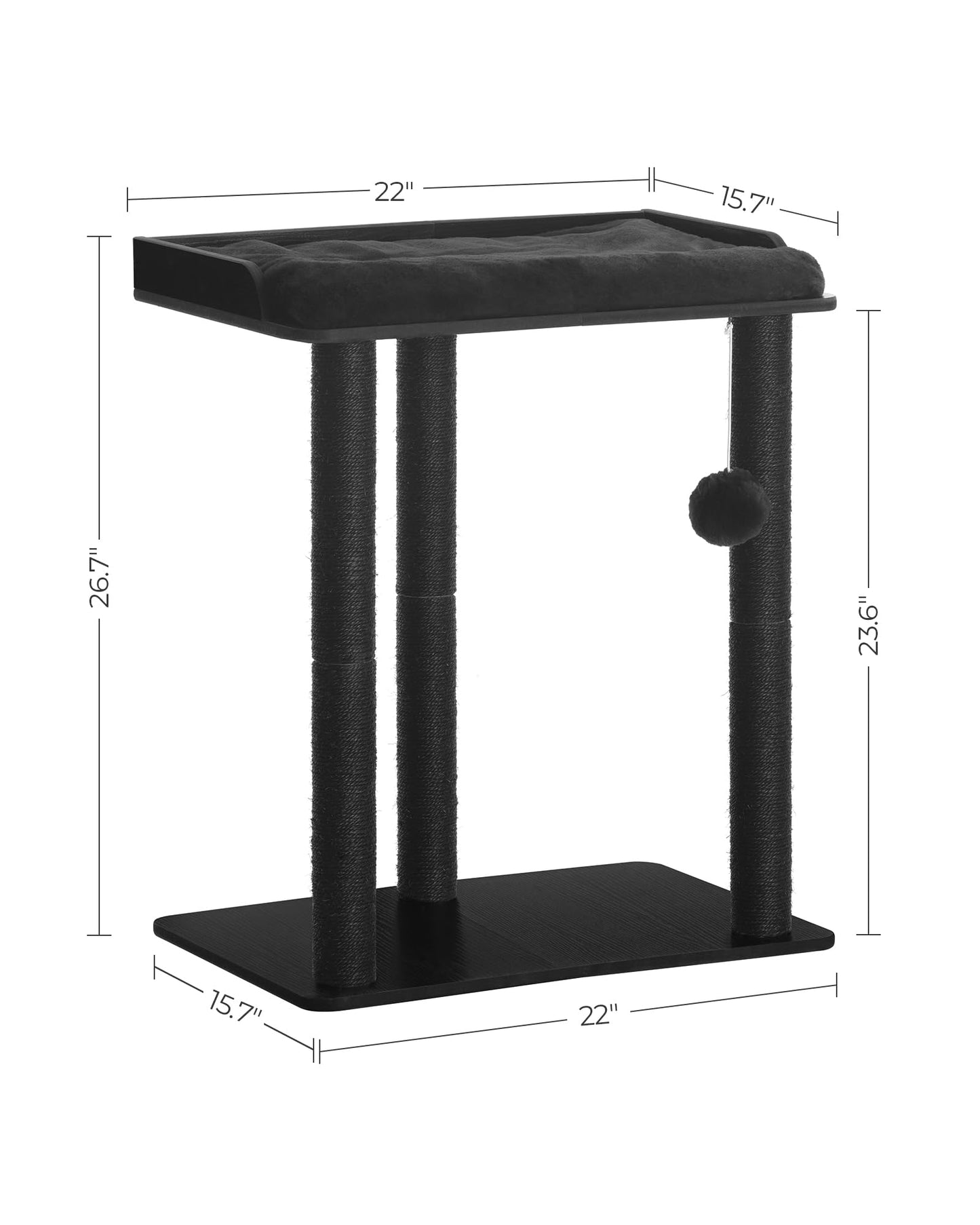 FourFurPets 26.7in Cat Tree Tower Condo, Cat Scratch Posts for Indoor Cats, Big Plate, Three 23.6in Full Sisal Scratching Posts, Black - Medaid International