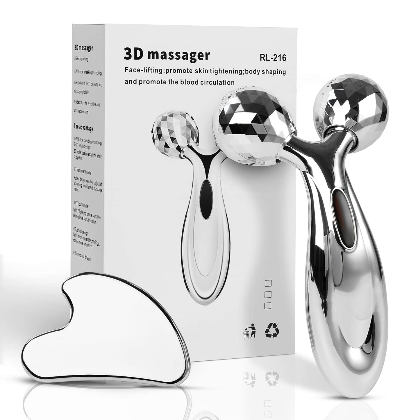 Lanfixilly Stainless Steel Gua Sha and Face Roller Set, Facial Tool for Face Sculpting, Metal Skin Care, Massager for Women - Medaid International
