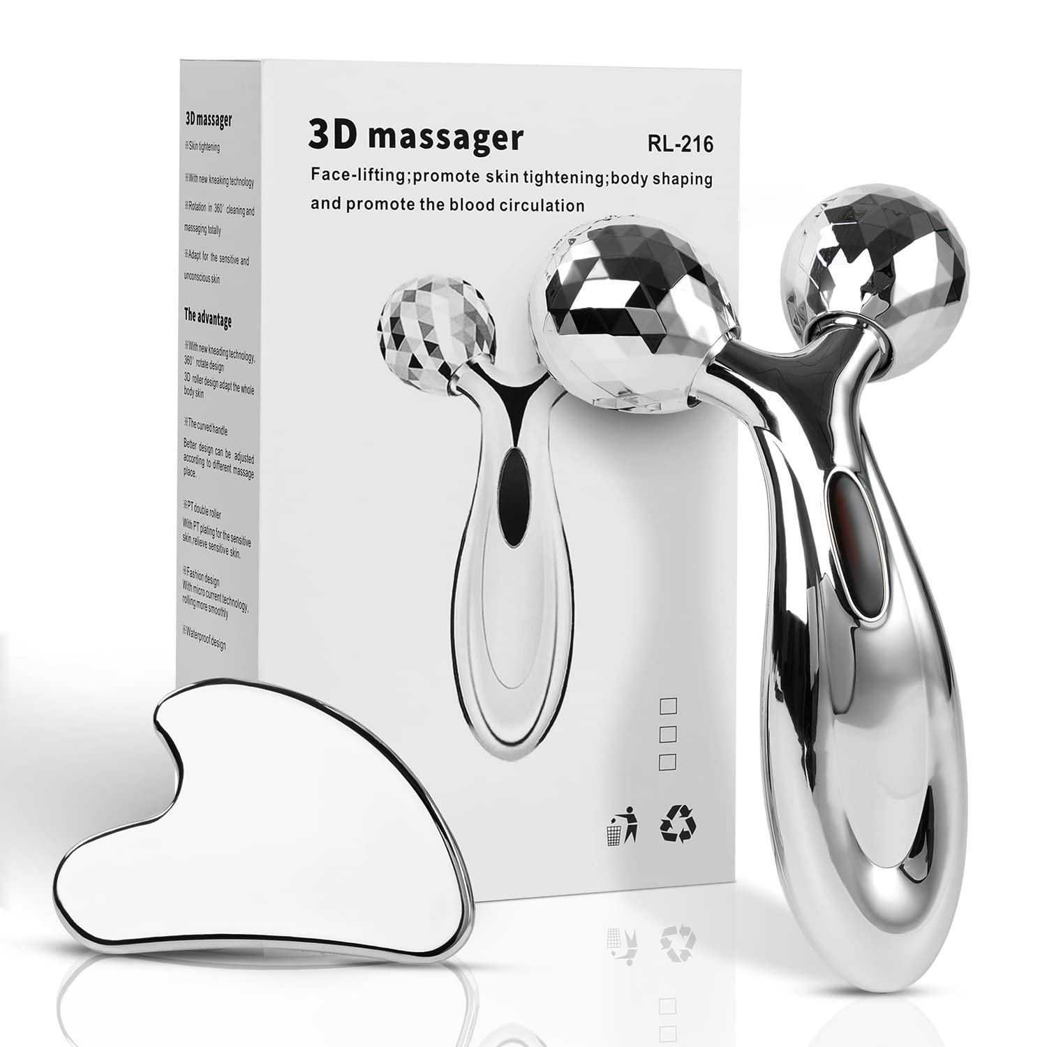 Lanfixilly Stainless Steel Gua Sha and Face Roller Set, Facial Tool for Face Sculpting, Metal Skin Care, Massager for Women - Medaid International