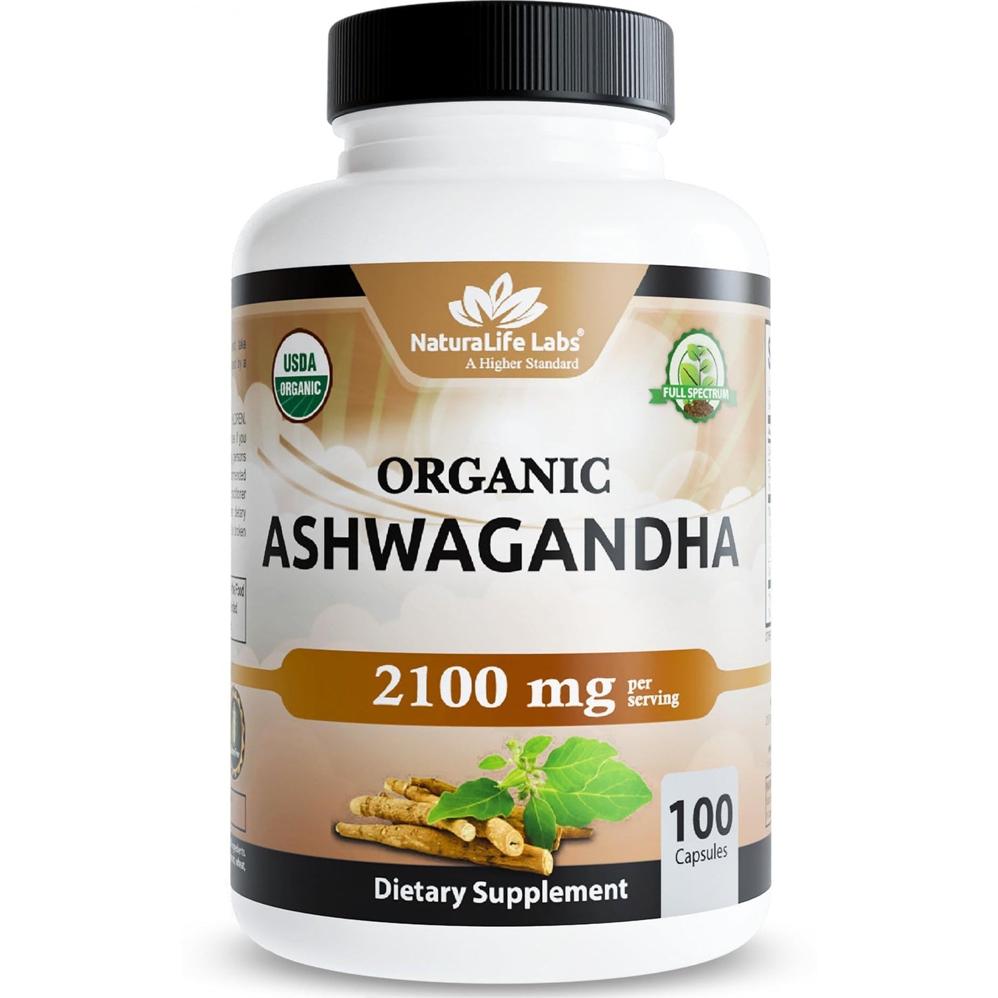 NaturaLife Labs Organic Ashwagandha 2100 mg per Serving – Root Powder & Extract – 100 Capsules – Vegan, Non-GMO, Gluten-Free - Medaid International
