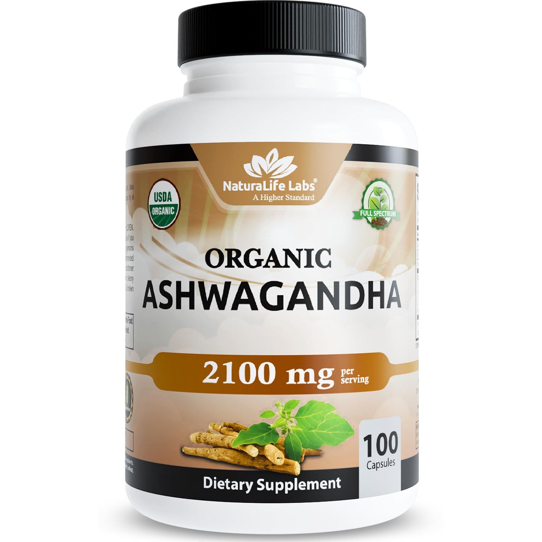 NaturaLife Labs Organic Ashwagandha 2100 mg per Serving – Root Powder & Extract – 100 Capsules – Vegan, Non-GMO, Gluten-Free - Medaid International