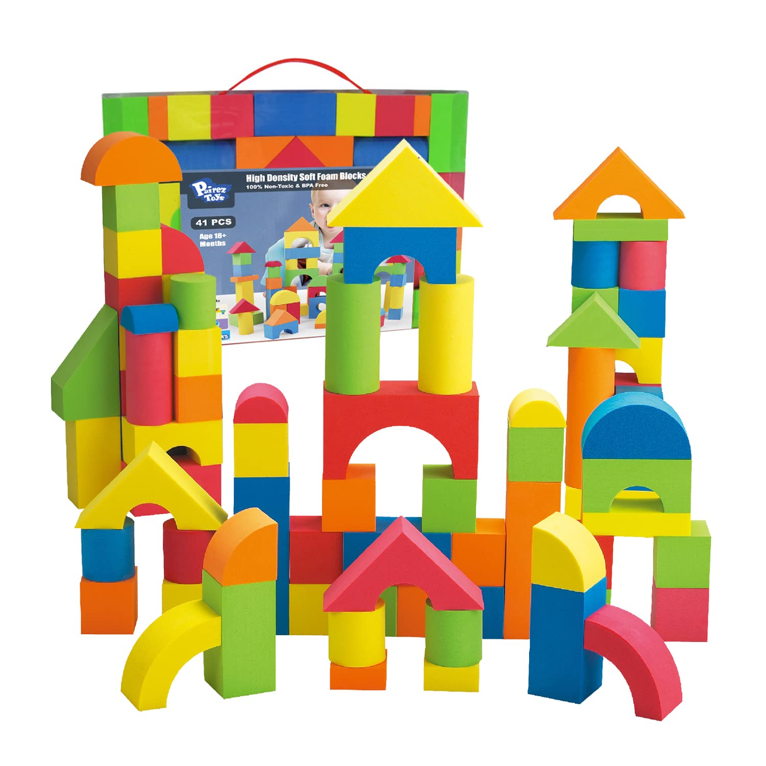 Pairez Toys Foam Building Blocks for Toddlers 2-4, 41 Pieces EVA Soft Stacking Blocks, Baby Bath Foam Toy Set, Early Learning Construction Toys & Gifts for Kids, Boys & Girls 18+ Months - Medaid International