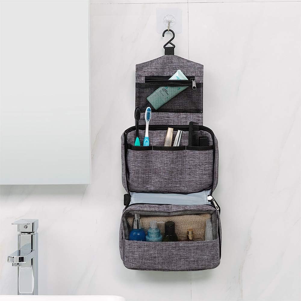 TERRIFI Compact Hanging Toiletry Bag, Portable Toiletry Bag with Hanging Hook, Water-Resistant Cosmetic Bag, Travel Makeup Organizer, Large Capacity Toiletry Organizer for Women Men, Grey