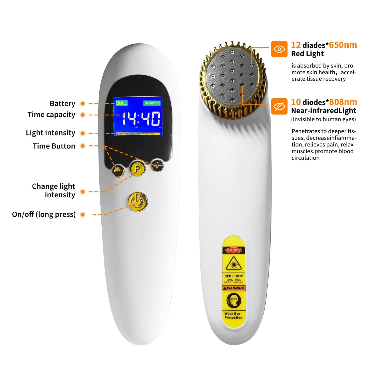 Red Light Therapy Device Wand, Near Infrared Light Therapy for Pain Relief, 650nm Red Light Therapy for Muscle & 808nm NIR for Joint, Handheld Infrared Therapy for Knee, Shoulder, Dog, Cat, Horse - Medaid International