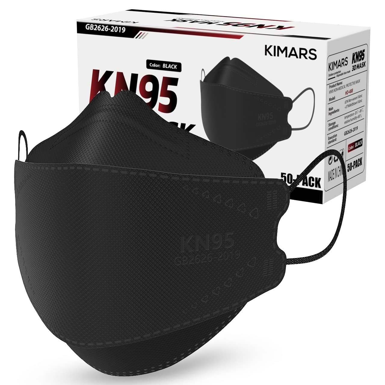KIMARS KN95 Face Masks 50 Pack, Breathable Comfortable and Disposable KN95 Mask, Black - Medaid International