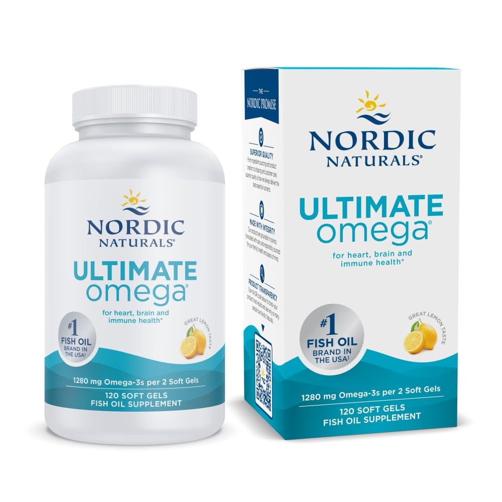 Nordic Naturals Ultimate Omega, Lemon Flavor - 120 Soft Gels - 1280 mg Omega-3 - High-Potency Fish Oil Supplement with EPA & DHA - Promotes Brain & Heart Health - Non-GMO - 60 Servings - Medaid International