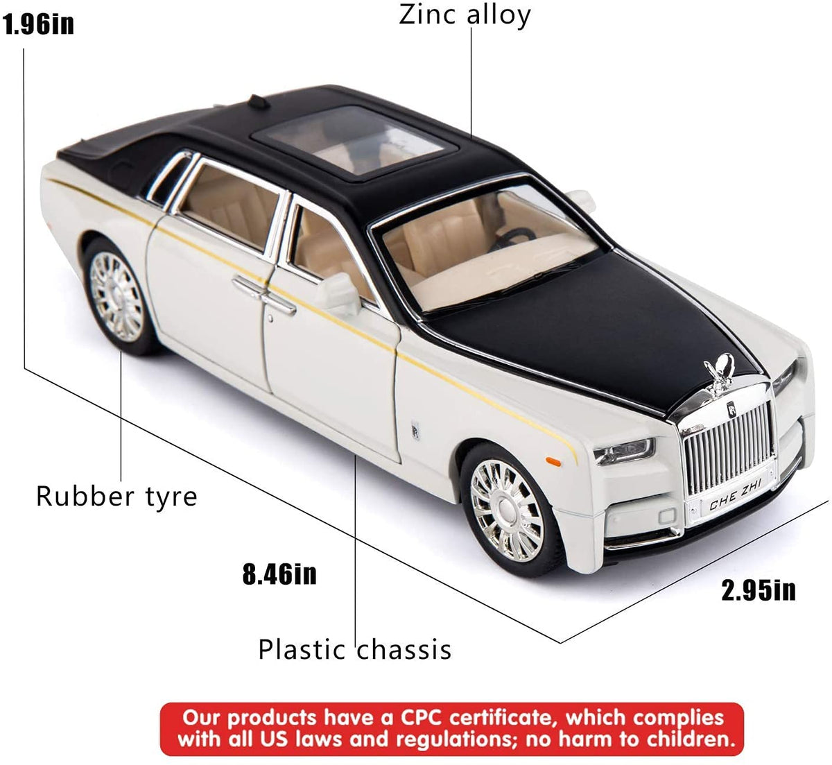 Amerteer Alloy Rolls Royce Model Car 1:32 Car Model For Rolls-Royce Phantom Car Model Diecast Toy Cars With Sound & Light & 6 Open Doors For Kids Boy Girl Collect Gift SUV Model Car (White with Black)